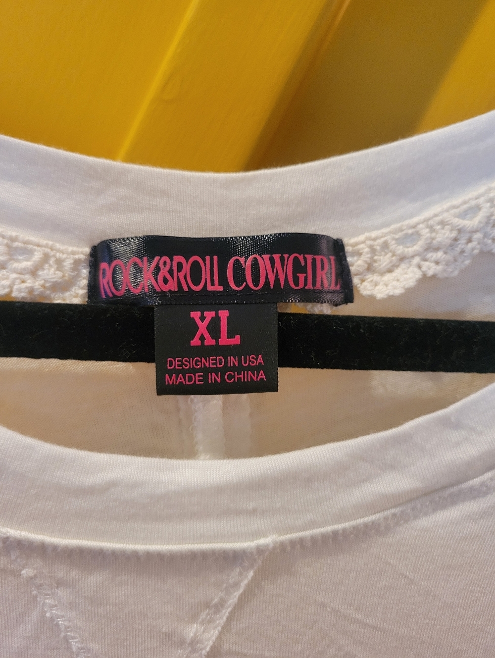 Rock & Roll Cowgirl White Lace Shoulder Long Sleeve Top - Picture 2 of 5